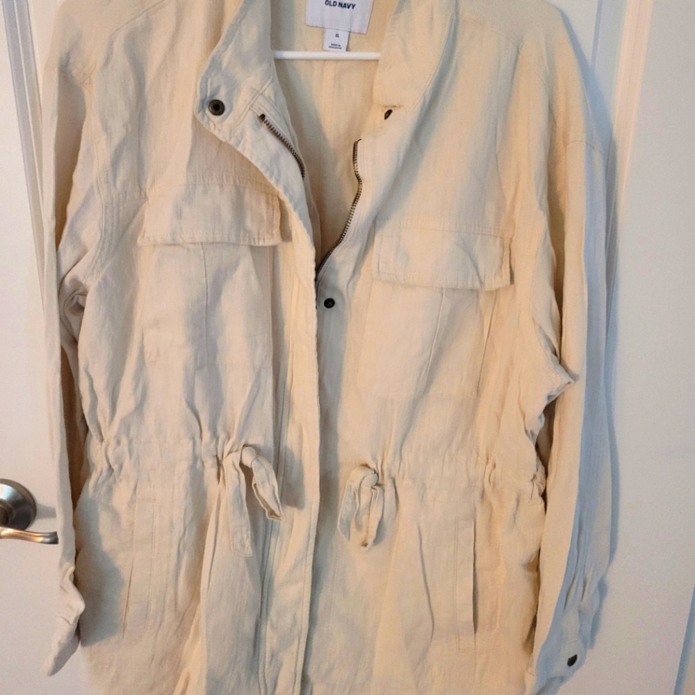 Old Navy Cream Drawstring Waist Jacket